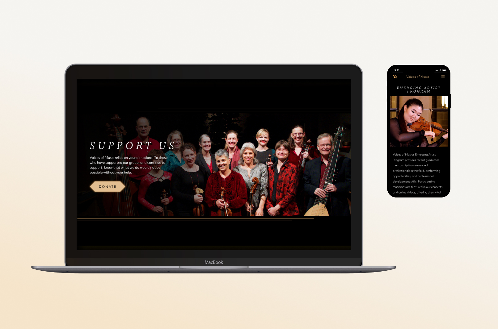 Screens from Voices of Music website